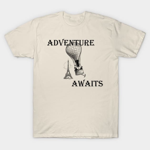 Lispe Hot Air Balloon with Eiffel Tower Adventure Awaits T-Shirt by Lispe